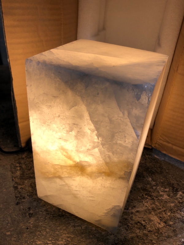 Photo 3 of **ONE CORNER IS CHIPPED*
Artsolute Natural Solid Stone Table Lamp with One-of-a-Kind Crystal Texture, Small Accent Lamp with 3 Colors Dimmable LED, Unique Lamp for Bedroom Living Room, Cuboid White