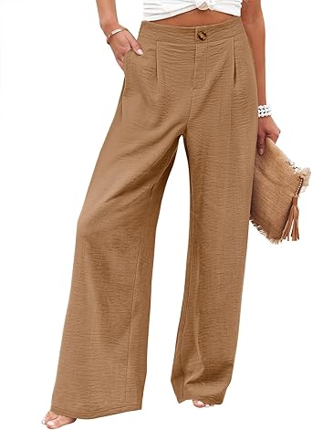 Photo 1 of Angerella Womens Wide Leg Pants High Elastic Waisted in The Back Business Work Trousers Long Casual Pants