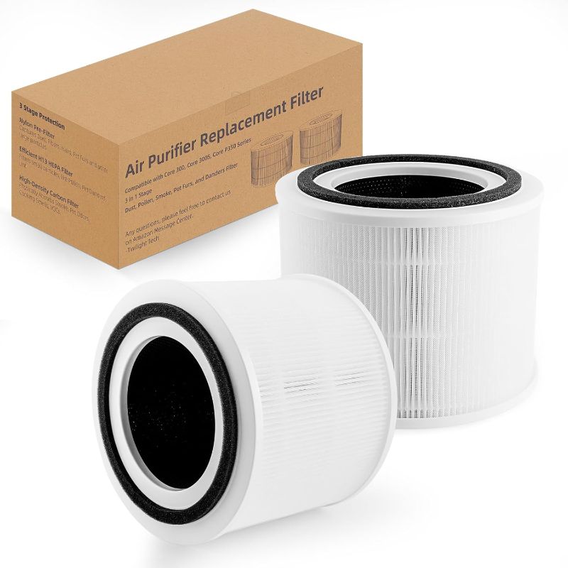 Photo 1 of 2 Pack Core 300 Replacement Filter Compatible with LEVOIT Core 300, Core 300S, Core P350, Core300-P Vortex Air Purifier, 3 in 1 Ture HEPA Filter & Activated Carbon Filtration, White