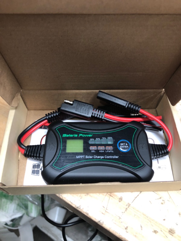 Photo 2 of 10Amp 12 Volt MPPT Solar Charge Controller, Bateria Power Intelligent Portable Solar Panel Controller, Max PV 150W 30Voc Solar Regulator for Gel AGM Lead-Acid, Lithium LiFePO4 Battery (SunRock 10)