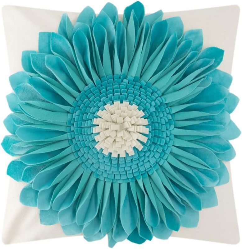 Photo 1 of 3D Sunflower Throw Pillow Cover Decorative Handmade Pillowcases for Couch Farmhouse Living Room Decoration 18x18 Inch Teal Blue