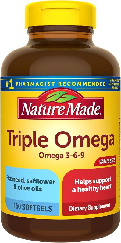 Photo 1 of *3/2027* Nature Made Triple Omega 3 6 9, Flaxseed, Safflower, & Olive Oils, Healthy Heart Support, Fish Free Omega 3 Supplement, 150 Softgels, 75 Day Supply
