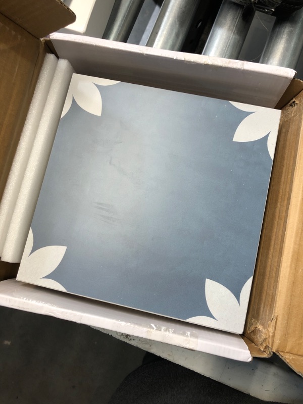 Photo 2 of (READ FULL POST) Inno Stickers Peel and Stick Floor and Wall Tile for Bathroom Kitchen SPC Vinyl Self Adhesive Flooring Tile 9x9In Blue Flower Encaustic Patterned Groutble Backsplash Tile, 16 Tiles, 9.12 Sq Ft.