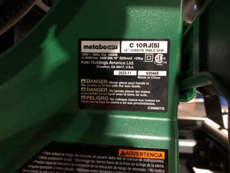 Photo 4 of ***USED - DAMAGED - INCOMPLETE - NO PACKAGING - SEE PICTURES***
Metabo HPT Table Saw | 10-Inch Blade | 35-Inch Rip Capacity | Fold & Roll Stand | 8 x 13/16-Inch Dado Capacity | C10RJS