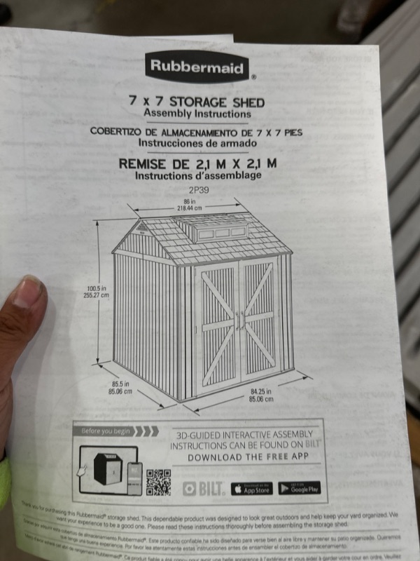 Photo 2 of *CHECK COMMENT** Rubbermaid Resin Outdoor Storage Shed With Floor (7 x 7 Ft), Weather Resistant, Gray, Organization for Home/Backyard/Garden Tools/Lawn Mower/Bike Storage/Pool Supplies