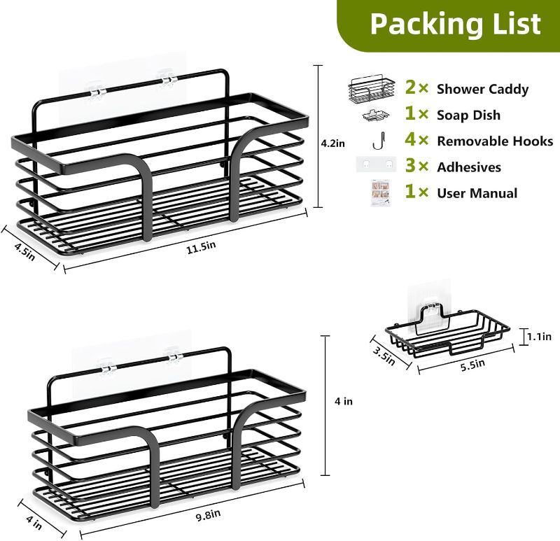 Photo 1 of (READ FULL POST)  Shower Caddy, Adhesive Shower Organizer with Soap Dish and 4 Hooks, Rustproof Stainless Steel Shower Shelves, Wall Mounted No Drilling Storage Shelf Basket Accessories for Bathroom & Kitchen
