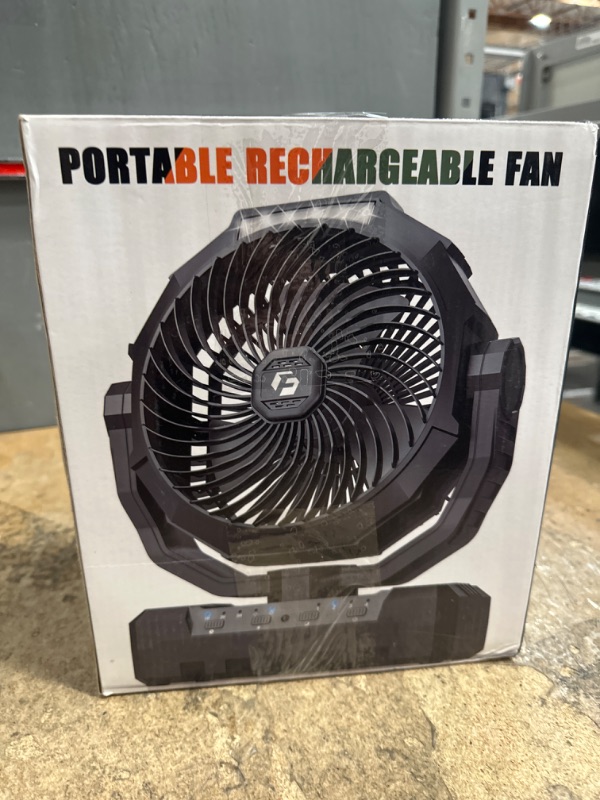 Photo 3 of 12000mAh Camping Fan - 9-Inch Detachable Rechargeable Battery Operated Fan with Light & Hook for Tent, Outdoor - USB Table Fan with 4 Speeds for Picnic, BBQ, Fishing, Travel, Hurricane