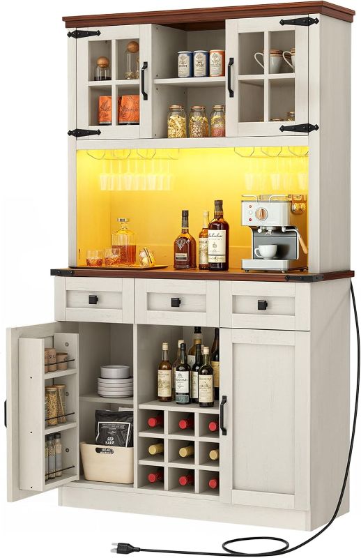 Photo 1 of 
DWVO Coffee Bar Cabinet with Power Outlet/Lights, 72" Farmhouse Pantry Cabinet with Storage Shelves and 3 Drawers, Tall Liquor Cabinet Bar Cabinets for...
Color:Antique White