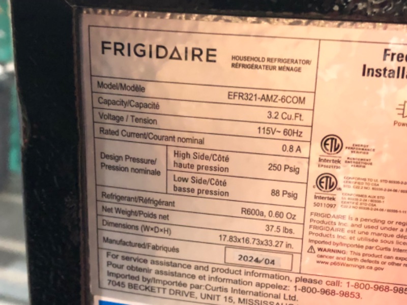 Photo 7 of ***USED - DIRTY - UNTESTED - SEE COMMENTS***
Frigidaire 3.2 Cu. Ft. Compact Refrigerator Chrome Trim EFR321 Platinum
