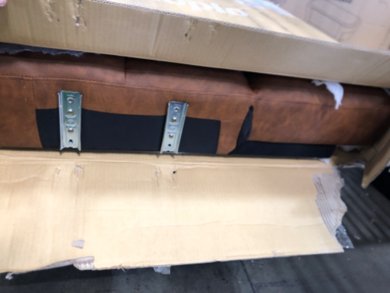 Photo 1 of *partial set** mopio Aaron Couch, Small Sofa, Futon, Sofa Bed, Sleeper Sofa, Loveseat, Mid Century Modern Futon Couch, Sofa Cama, Couches for Living Room, Bedroom (Pecan Brown, Faux Leather)
