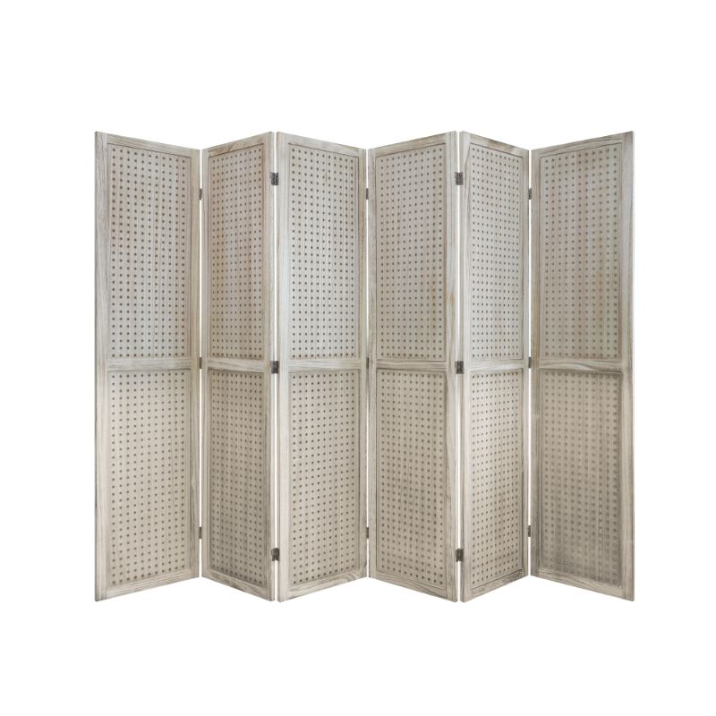 Photo 1 of 6 Panel Room Divider, 5.6Ft Pegboard Display Wooden Room Divider Folding Privacy Screen Room Divider Freestanding Peg Board Display for Trade Show Craft Show Home Wall Organizer, Natural Wood light gray