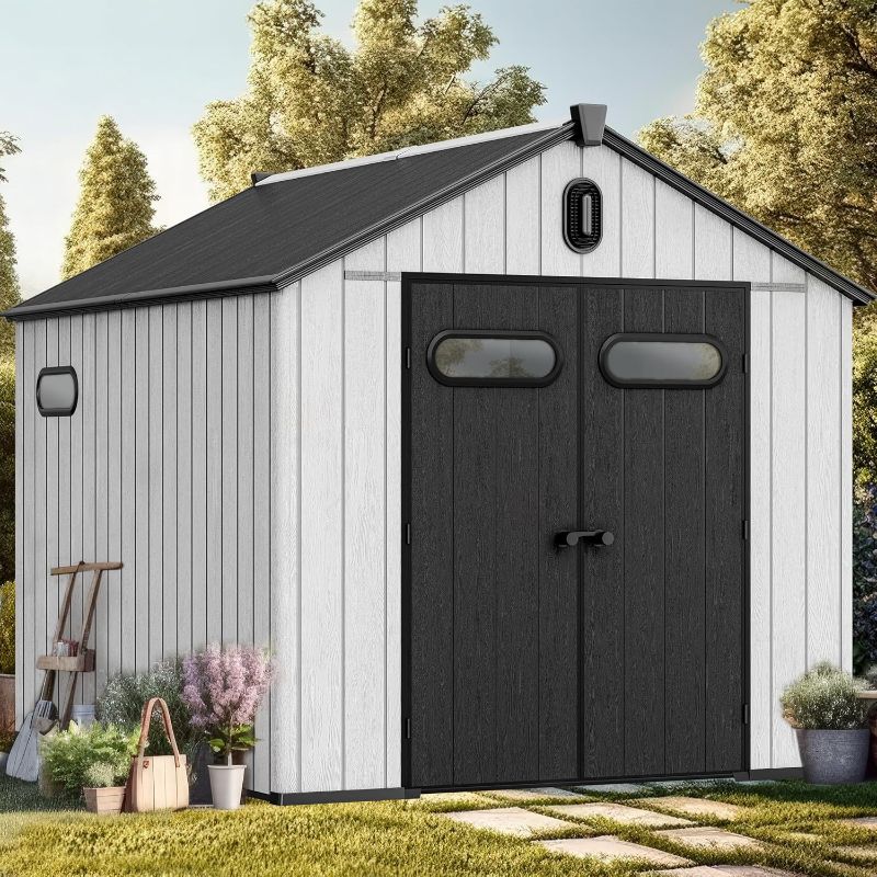 Photo 1 of **partial set**YITAHOME 8x10ft Outdoor Resin Storage Shed with Floor, 544 cuft Waterproof Garden Shed with Lockable Door, Windows & Vents, Plastic Tool Storage for Patio Furniture, Lawnmower, and Bike Storage, Gray
