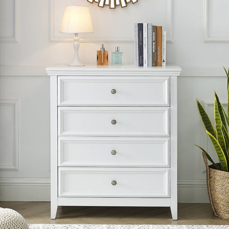 Photo 1 of  White Dresser for Bedroom, 4 Chest of Drawers Dresser Modern Wood Nightstand, Tall Clothes Organizer Cabinet Dresser for Guest Room, Living Room, Closets, Hallway, Bedroom