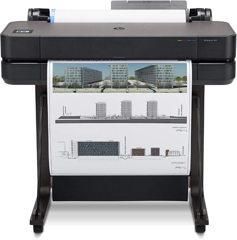 Photo 1 of ***SEE NOTES*** 
HP DesignJet T630 Large Format Wireless Plotter Color Printer - 24", with Auto Sheet Feeder, Media Bin & Stand (5HB09A),Black