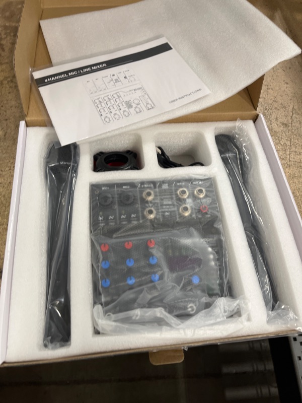 Photo 2 of (PARTS ONLY/ NO RETURNS OR REFUNDS/ SEE NOTES) 
Zenolix Audio Mixer, 4 Channel DJ Mixer with Dual Wireless Microphone, Sound Board Console MP3 Bluetooth Mixer Input 48V Phantom Power Stereo USB Interface DJ Mixing for Karaoke PC Studio Recording