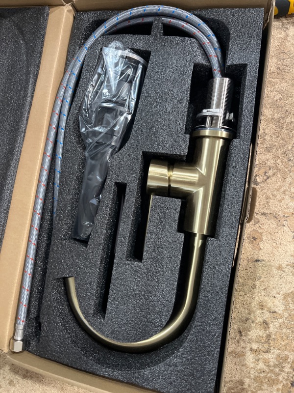 Photo 1 of **PARTS ONLY**FROPO Gold Bathroom Faucets with Pop-Up Drain, Modern Single Hole Bathroom Sink Faucet with Deck Plate Single Handle Lavatory Faucet Brushed Gold Bar Vanity Faucet