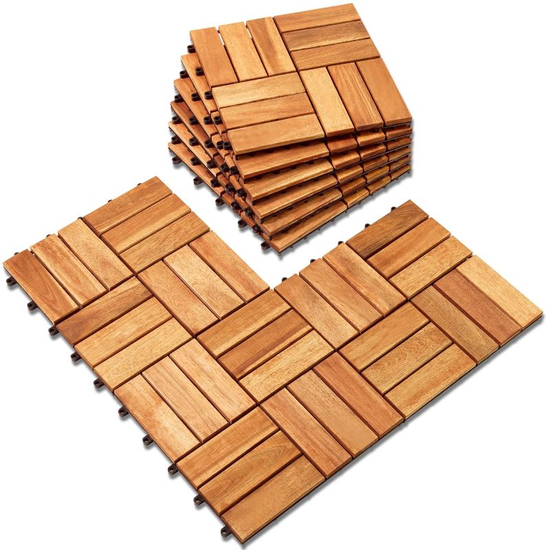 Photo 1 of Acacia Deck Tiles (Pack of 10) Hardwood Interlocking Patio Deck Tiles, Acacia Wood Deck Tiles Interlocking Outdoor, Patio Tiles Outdoor Interlocking Waterproof All Weather
