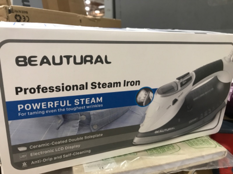 Photo 1 of BEAUTURAL 1800-Watt Steam Iron with Digital LCD Screen, Double-Layer and Ceramic Coated Soleplate, 3-Way Auto-Off, 9 Preset Temperature and Steam Settings for Variable Fabric Gray