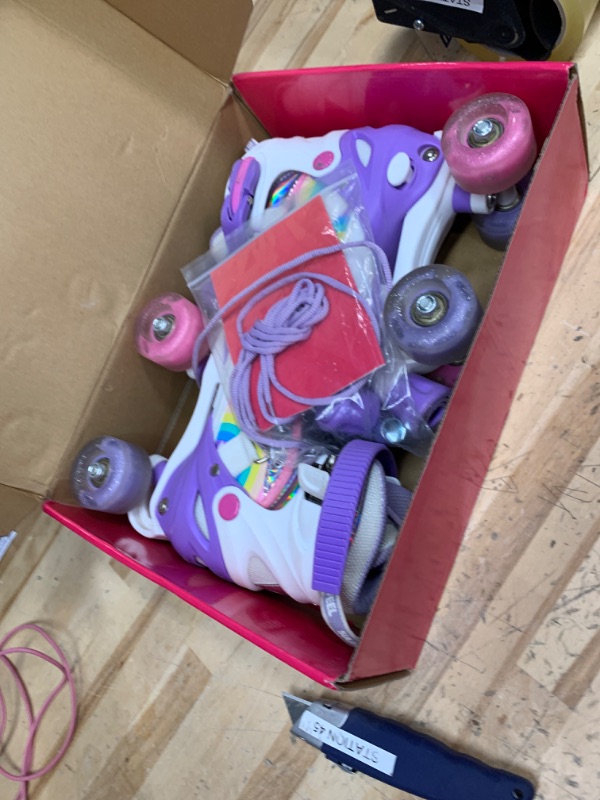 Photo 2 of **USED**
SULIFEEL Rainbow Unicorn 4 Size Adjustable Light up Roller Skates for Girls Boys for Kids Purple Small