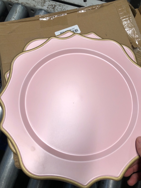 Photo 2 of (READ FULL POST) Omuriko Set of 2 Pink Chargers for Dinner Plates, 13 Inch Scalloped Plastic Decorative Table Charge Service Plates for Wedding, Holiday, Thanksgivng, Christmas