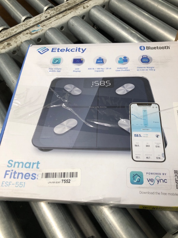 Photo 2 of ***ITEM TESTED FOR POWER, UNABLE TO TEST FURTHER*** Etekcity Smart Scale for Body Weight and Fat, Digital Bathroom Black