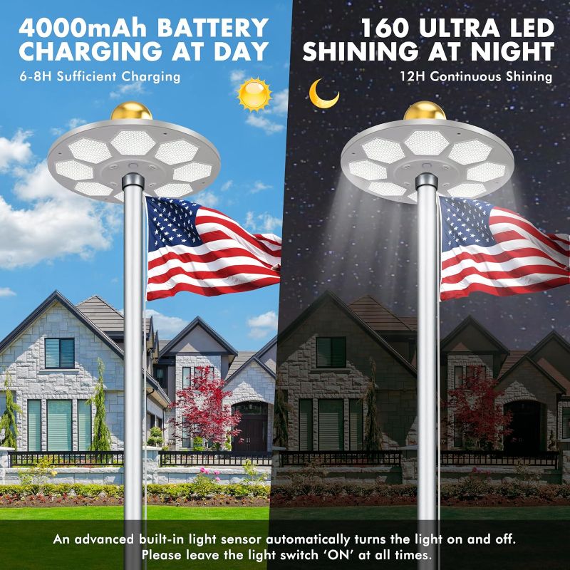 Photo 1 of 
PQ Solar Flagpole LED Light,New 160 LED Ultra Bright Flag Pole Light for 15-25 Ft Poles,Solar Powered Waterproof Lighting on Outdoor Pole Top,10 Hour Dusk to Dawn Auto On/Off
Brand: PPQ