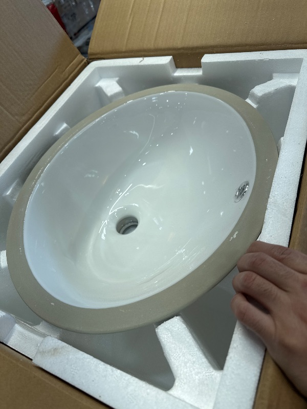 Photo 1 of 17 in. Undermount Oval Porcelain Bathroom Standard Vessel Sink in White


