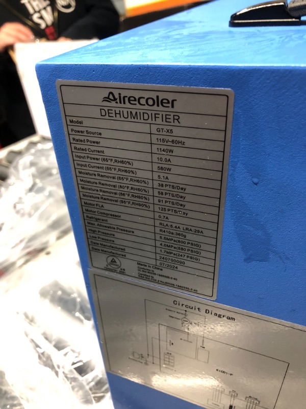 Photo 5 of Airecoler 125 Pints Commercial Dehumidifier for Crawl Spaces & Basements with Drain Hose, Industrial Grade Water Damage Restoration for up to 6,000 sq ft, Auto Defrost, Memory Starting