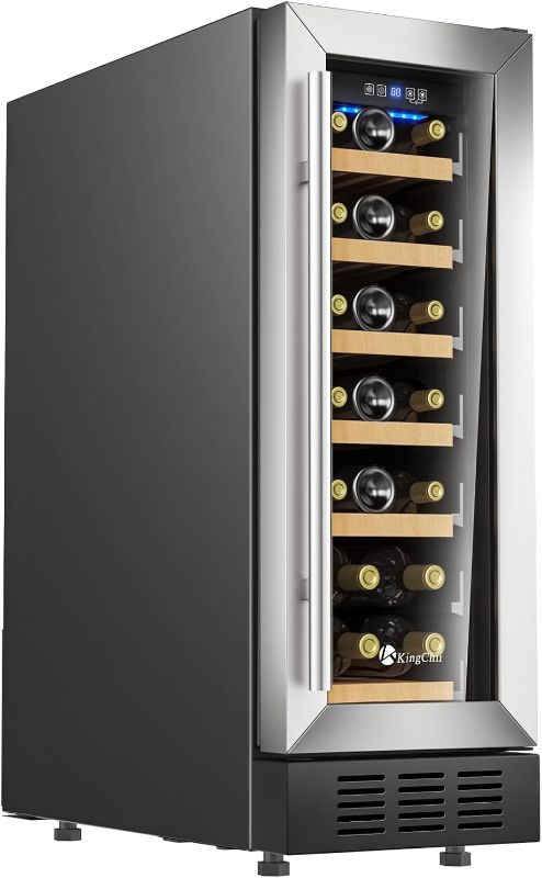 Photo 1 of *POWERS ON** KingChii 12 Inch 19 Bottle Wine Cooler Refrigerator Professional Compressor, Stainless Steel & Tempered Glass For Red Wine, Champagne - Built-in or Freestanding for Home, Kitchen, or Office
