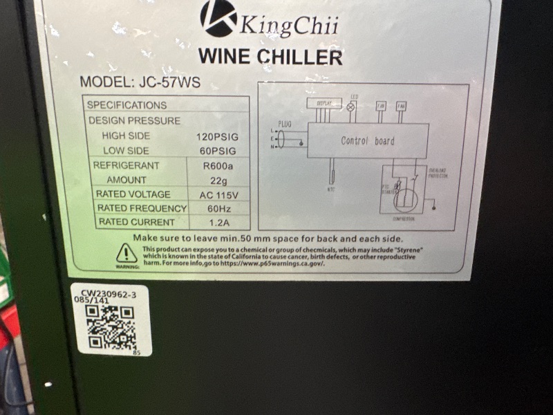 Photo 3 of *POWERS ON** KingChii 12 Inch 19 Bottle Wine Cooler Refrigerator Professional Compressor, Stainless Steel & Tempered Glass For Red Wine, Champagne - Built-in or Freestanding for Home, Kitchen, or Office
