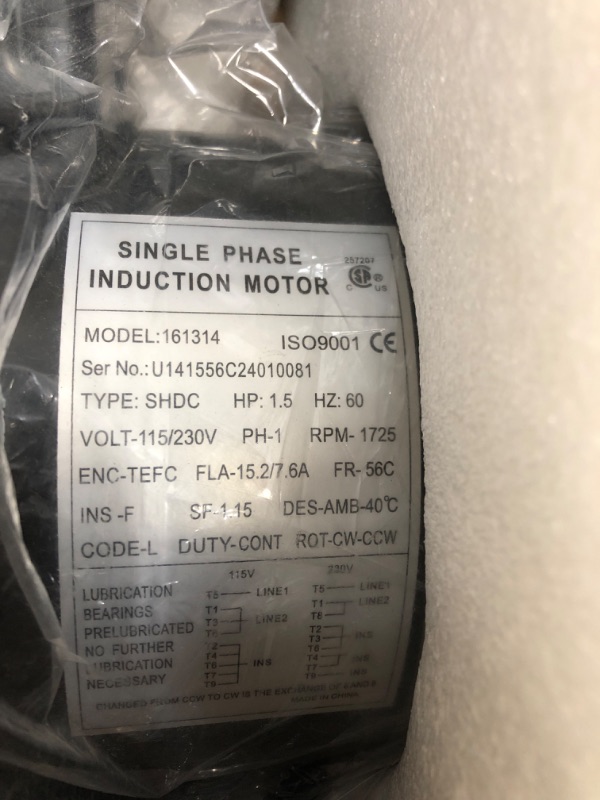 Photo 2 of 1.5HP Electric Motor General Purpose Single Phase Motor 1750RPM 56C 115/230V 5/8"Shaft Diameter CW/CCW TEFC IP55 60HZ