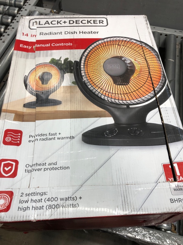 Photo 2 of 14 in. 800W Max Oscillating Radiant Dish Ceramic Heater, Black - 4.2 Lbs