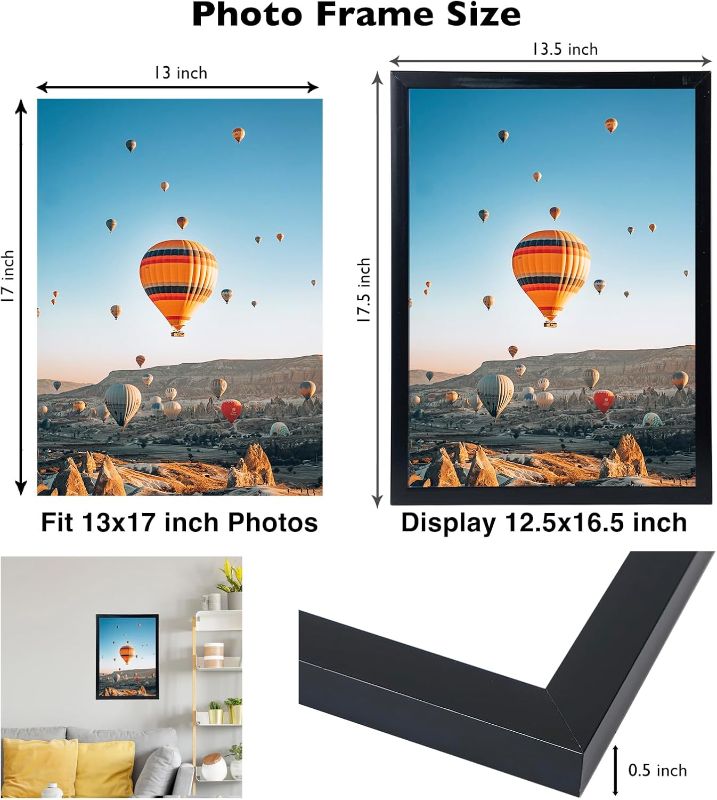 Photo 1 of (READ FULL POST) 13x17 Picture Frame Black for Wall Hanging, Wall Mounting Horizontally or Vertically, 13 x 17 Wall Gallery Poster Photo Frame with Shatter Resistant Plexiglass, Black
