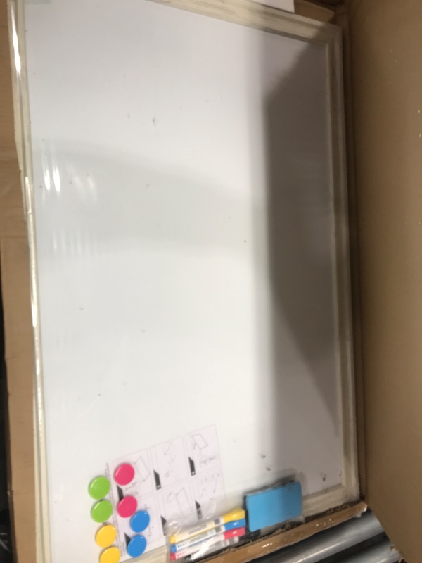 Photo 2 of ****MINOR DAMAGE******
4 THOUGHT Dry Erase Board, 24 x 36 in Magnetic Whiteboard White Vintage Wood Frame Wall-Mounted White Board Decorative Notice Board for School, Office, Home, Kitchen with 6 Magnets 4 Markers 1 Eraser