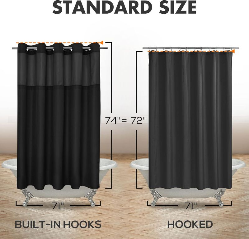 Photo 3 of (READ FULL POST) No Hook Slub Textured Shower Curtain with Snap-in PEVA Liner Set - 71" x 74"(72"), Hotel Style with See Through Top Window, Machine Washable & Water Repellent Fabric, Black, 71x74