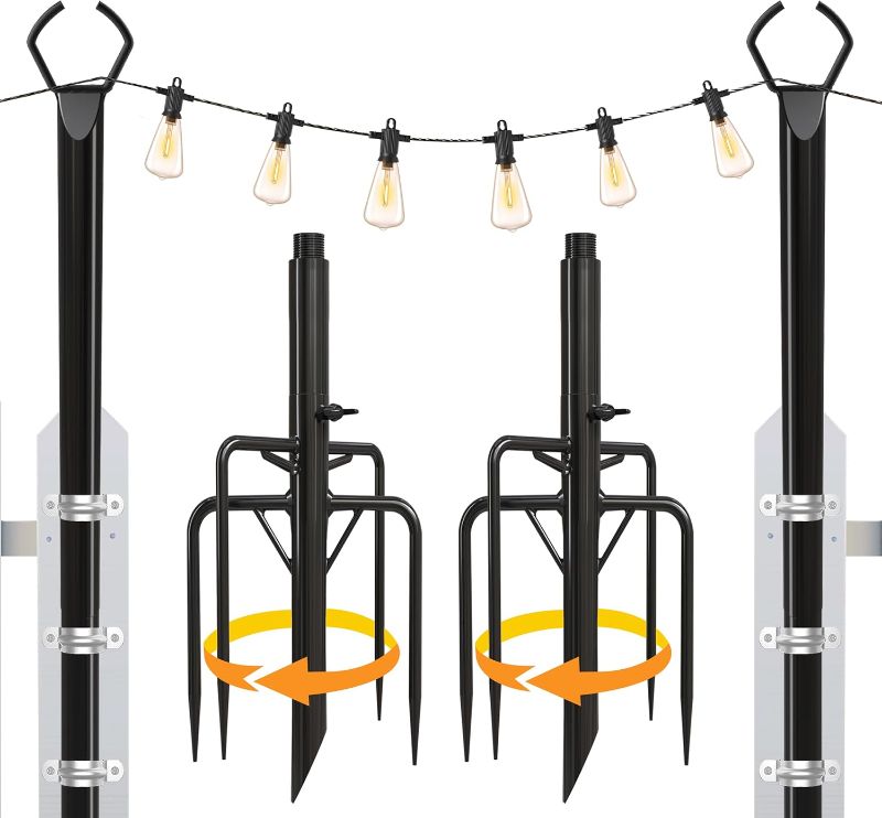 Photo 1 of  Home String Light Poles 4 Pack 9ft String Light Poles for Outside, Outdoor String Light Pole for Garden, Outdoor Light Poles for String Lights, Patio String Light Poles for Fence - Black