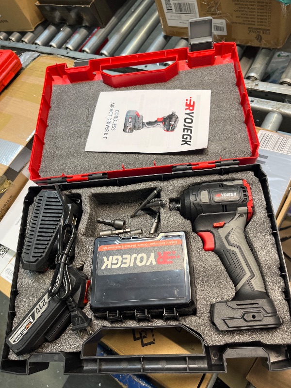 Photo 1 of RYOJEGK Compact Cordless Impact Driver Set,1/4”Hex Chuck 250Nm(185 Ft-lbs) Brushless Impact Drill/Driver With 4-Speed,2.0Ah Battery,24PCS Set of Accessories, llave De Impacto Eléctrica for Home & Auto