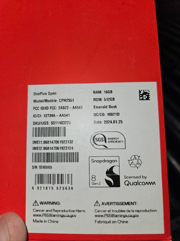 Photo 3 of **USED**
OnePlus Open, 16GB RAM+512GB, Dual-SIM, Emerald Dusk, US Factory Unlocked Android Smartphone, 4805 mAh Battery, 67W Fast Charging, Hasselblad Camera, 120Hz Fluid Display