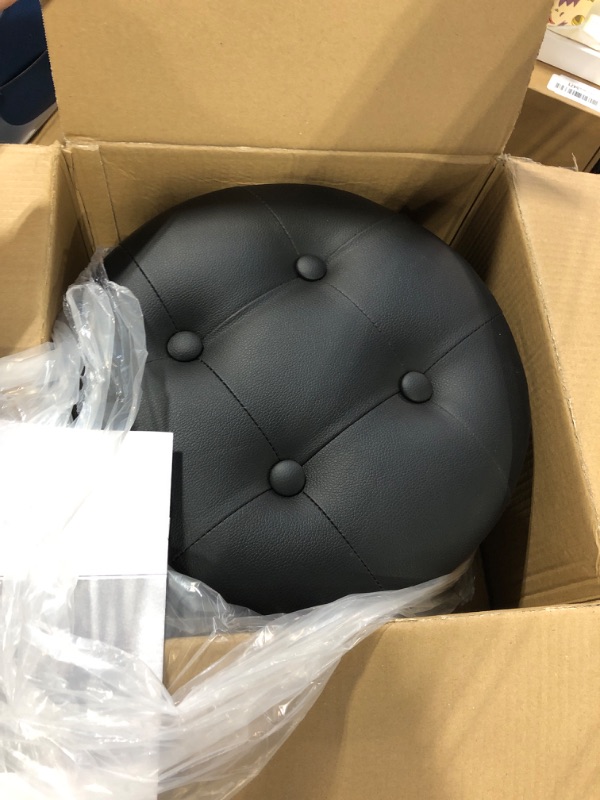 Photo 1 of GREENSTELL Vanity Stool with Storage, 19" to 23" Height Adjustable PU Leather Vanity Chair, 360° Swivel Makeup Stool with Removeable Tray, Modern Ottoman for Bedroom Bathroom, Black