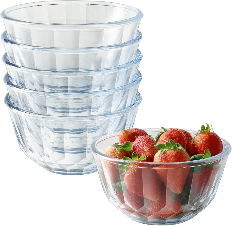 Photo 1 of 6 Pack  Bowls Set, Extra Thick and Anti Resistant, 6oz Round Glass Diamond Cutting Kitchen Bowls, Microwave/Freezer/Dishwasher safe