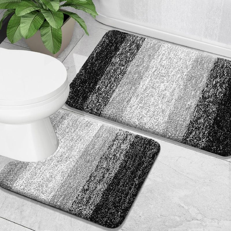 Photo 2 of 
OLANLY Luxury Bathroom Rug Set 2 Piece, Soft Absorbent Microfiber Bath Rugs and U-Shaped Contour Toilet Rug, Non-Slip Bath Carpet, Machine Wash Dry, Bath Mats for Bathroom (30"x20"+24"x20", Black)