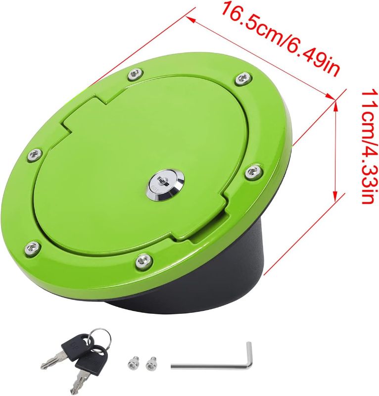 Photo 3 of  JeCar Fuel Filler Door Locking Gas Cap Cover Exterior Accessories for Jeep Wrangler 2007-2018 JK & Unlimited, Green