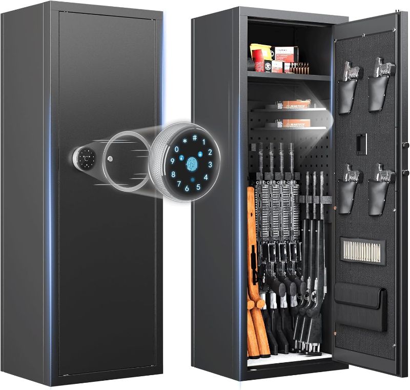 Photo 1 of [10-12 Large Gun Safe] Xyvaly Gun Safe, Gun Safe for Rifles and Pistols, Large Rifle Safes for home, Quick Access Fingerprint Gun Safes & Cabinets, Gun Safes with Removable Shelf & Pistol Storage
