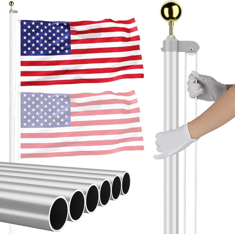 Photo 1 of 
20 FT Sectional Flag Pole for Outside Inground, Heavy Duty Aluminum Flag Poles with 3'x 5' American Flag & Golden Ball Topper, Flag Pole Kit fo