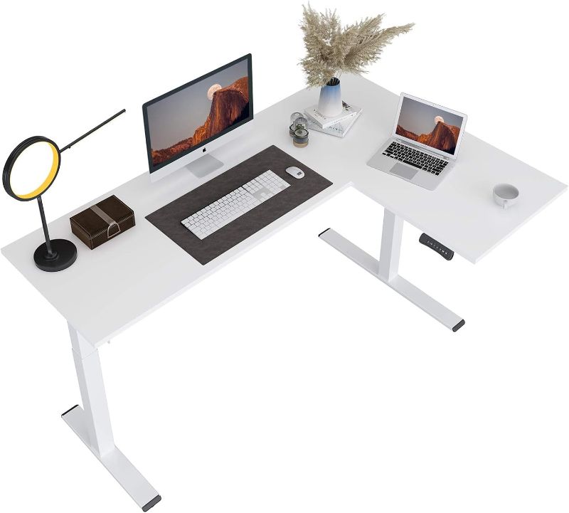 Photo 1 of ***SIMILAR TO THE PHOTO ***FLEXISPOT Pro Corner Desk Dual Motor L Shaped Computer Electric Standing Desk Sit Stand Up Desk Height Adjustable White Desk Home Office Table with Splice Board, 63x40