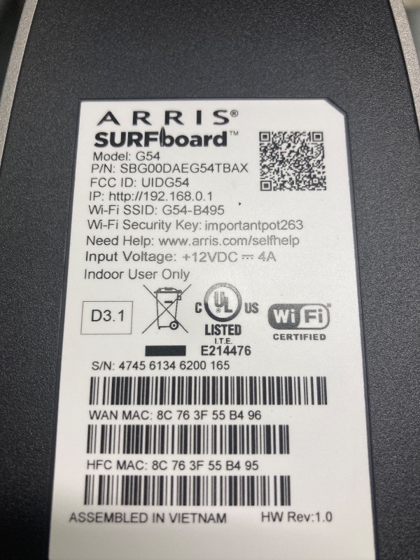 Photo 4 of ARRIS (G54) - Cable Modem Router Combo - Fast DOCSIS 3.1 Multi-Gigabit & BE 18000 WiFi 7 Router Comcast Xfinity, Cox, Spectrum Quad-Band 1, Up to 18 Gbps Max Speed