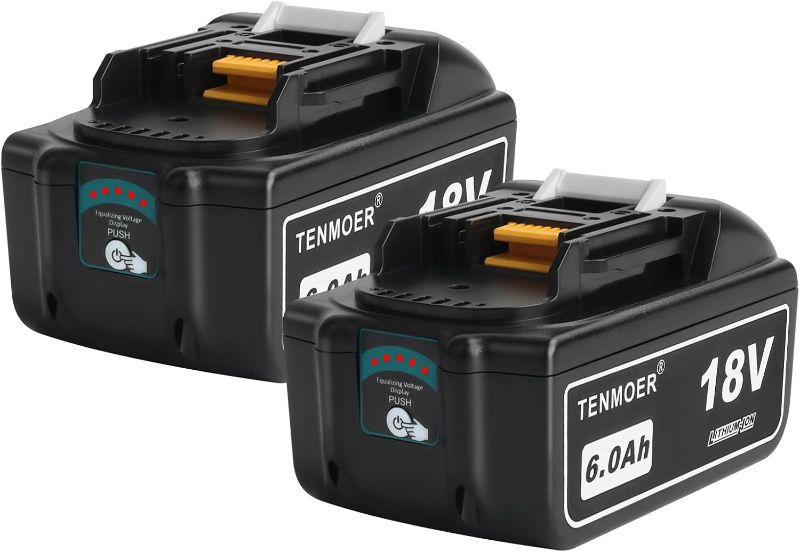 Photo 1 of 2 Pack 6.0Ah Compatible with Makita 18V 6.0Ah Battery Replacement for Makita 18V Batteries BL1860-2
