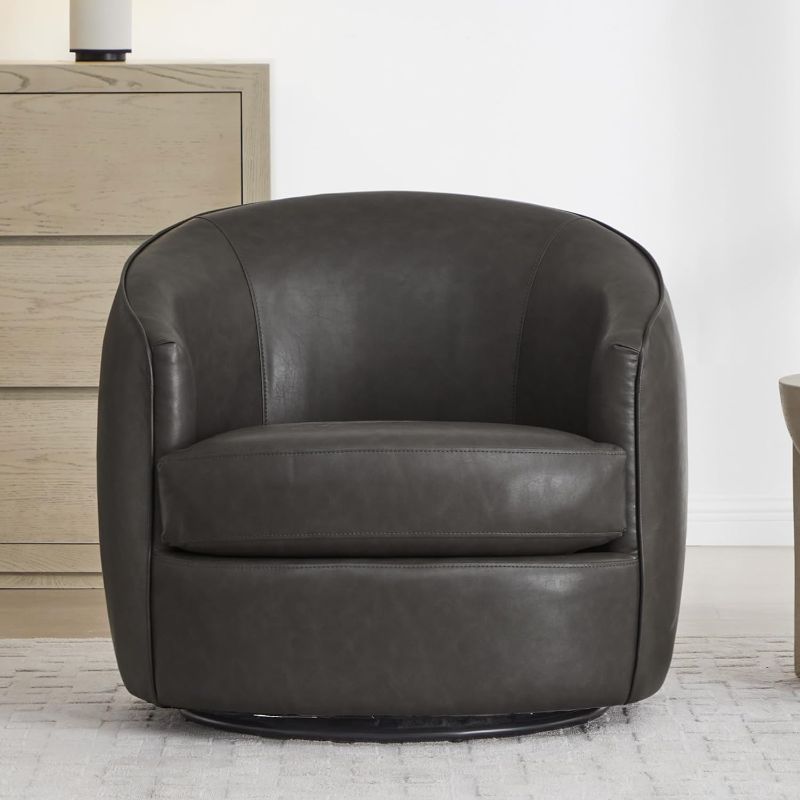 Photo 1 of 
CHITA Swivel Barrel Chair, Modern Comfy Faux Leather Accent Chair for Living Room