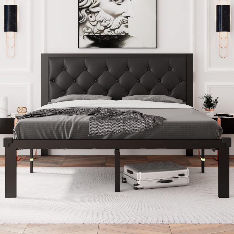 Photo 1 of 
Feonase Queen Size Metal Bed Frame with Faux Leather Button Tufted Headboard, Heavy-Duty Platform Bed Frame with 12" Storage, Steel Slats Support, No...