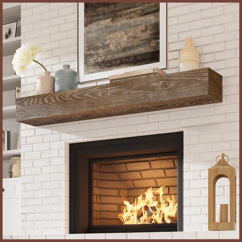 Photo 1 of 
Fireplace Mantel, 60 Inch Floating Shelf for Over Fireplace, Wood Mantel with Invisible Heavy Duty Metal Bracket, Floating Mantel Shelf for Wall, Light Taupe